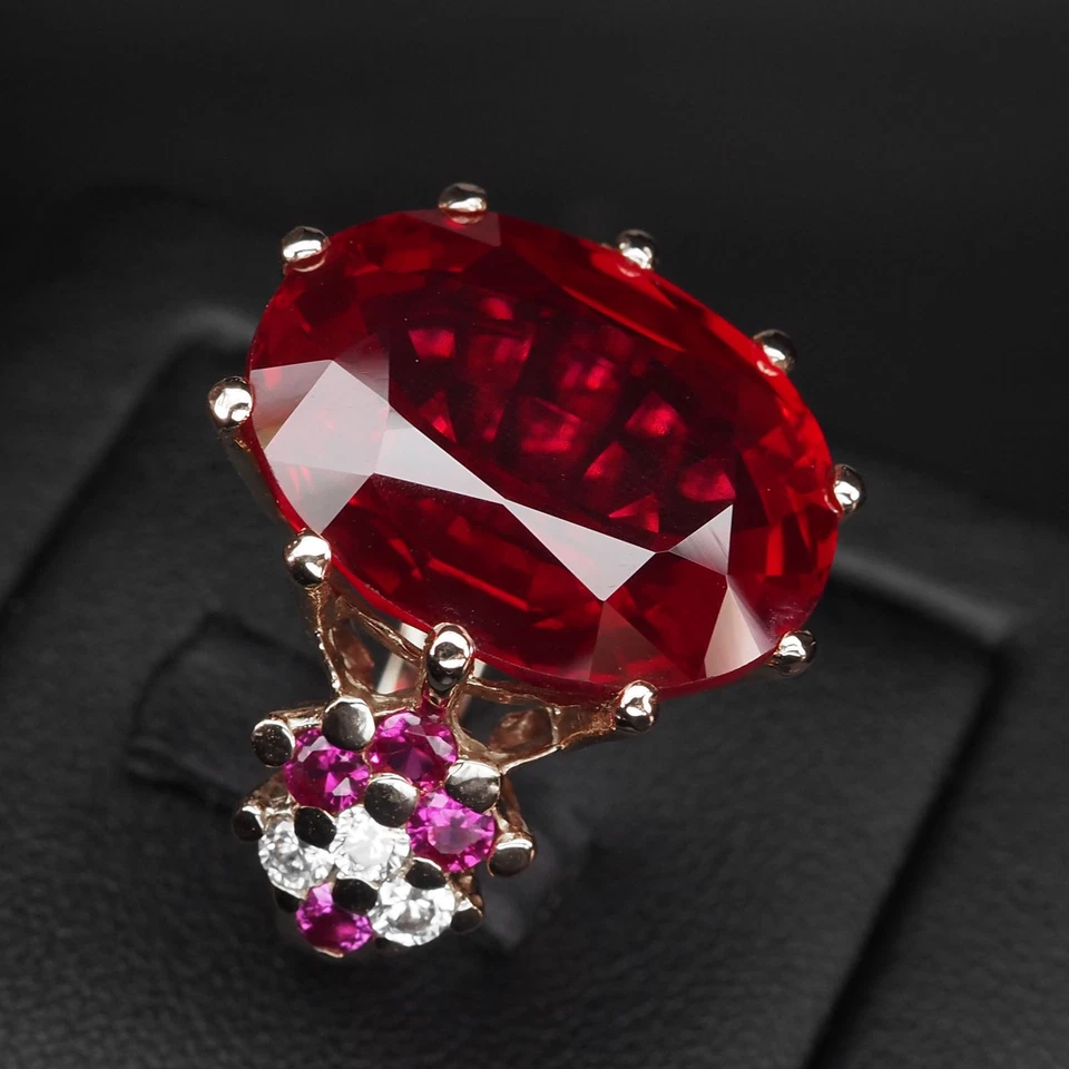 Gorgeous Blood Red Tourmaline Oval 27.10Ct 925 Sterling Silver Rose Gold Rings - Image 3 of 4