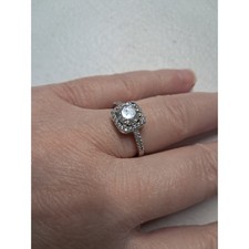 Moissanite Halo Engagement Ring 1.0 Carat Round Cut Silver Tone Band New