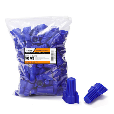 100PCS Winged Wire Nut Connector - AWG 14-6 Blue - Insulated Insert Twist Electr