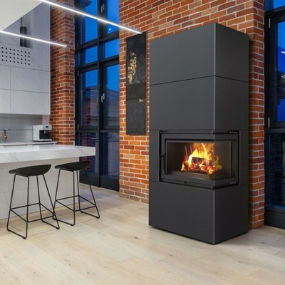 Kamineinsatz Kratki Simple Box 8kW Ø200 Holzofen mit Stahlgehäuse BOX Schwarz