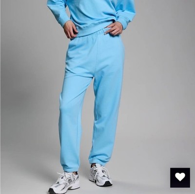 Year of Ours Blue Solid Knit Jogger Pants Women s M/L Cotton Drawstring Elastic