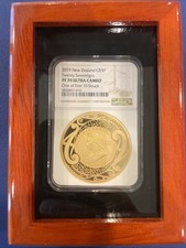 2019 New Zealand Twenty Sovereigns PF 70 Ultra Cameo Gold Coin. 77.8 Gram. COA. 3997.48 per troy oz