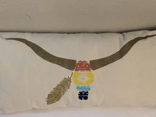 Oblong Longhorn Tribal Pillow  Created With Chalk Couture Ink 