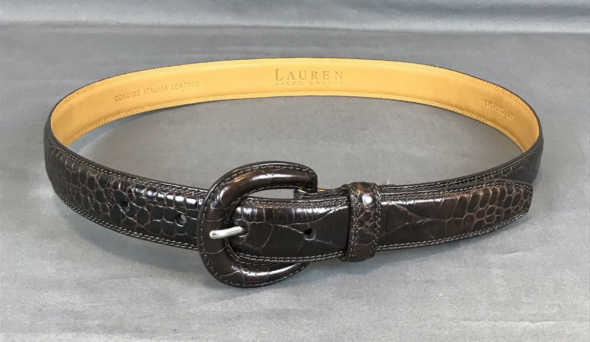 LAUREN RALPH LAUREN Brown Alligator Crocodile Print Leather Belt 29x1 SMALL