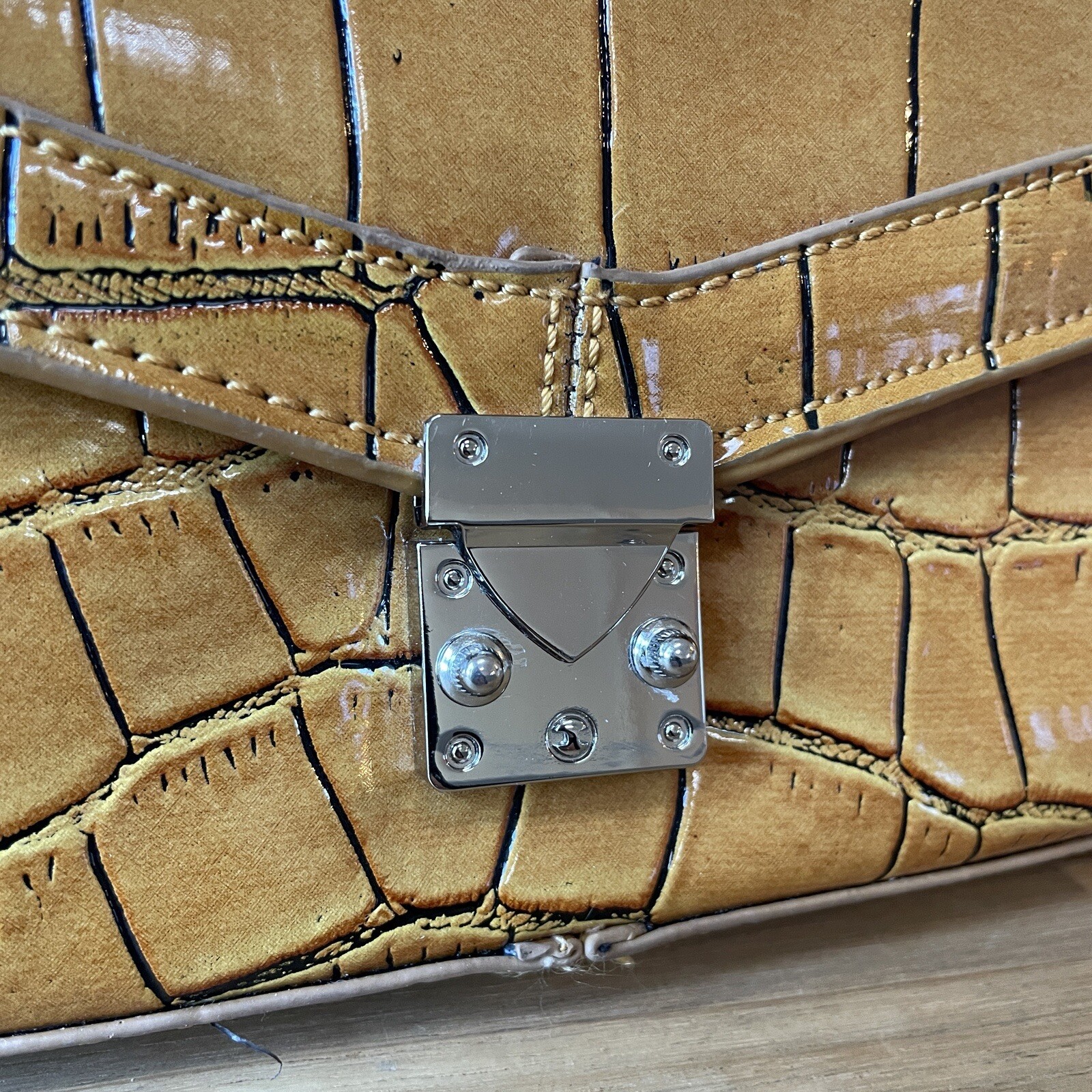 Koret Crocodile Pattern Clutch Writlet Yellow Tan - image 4