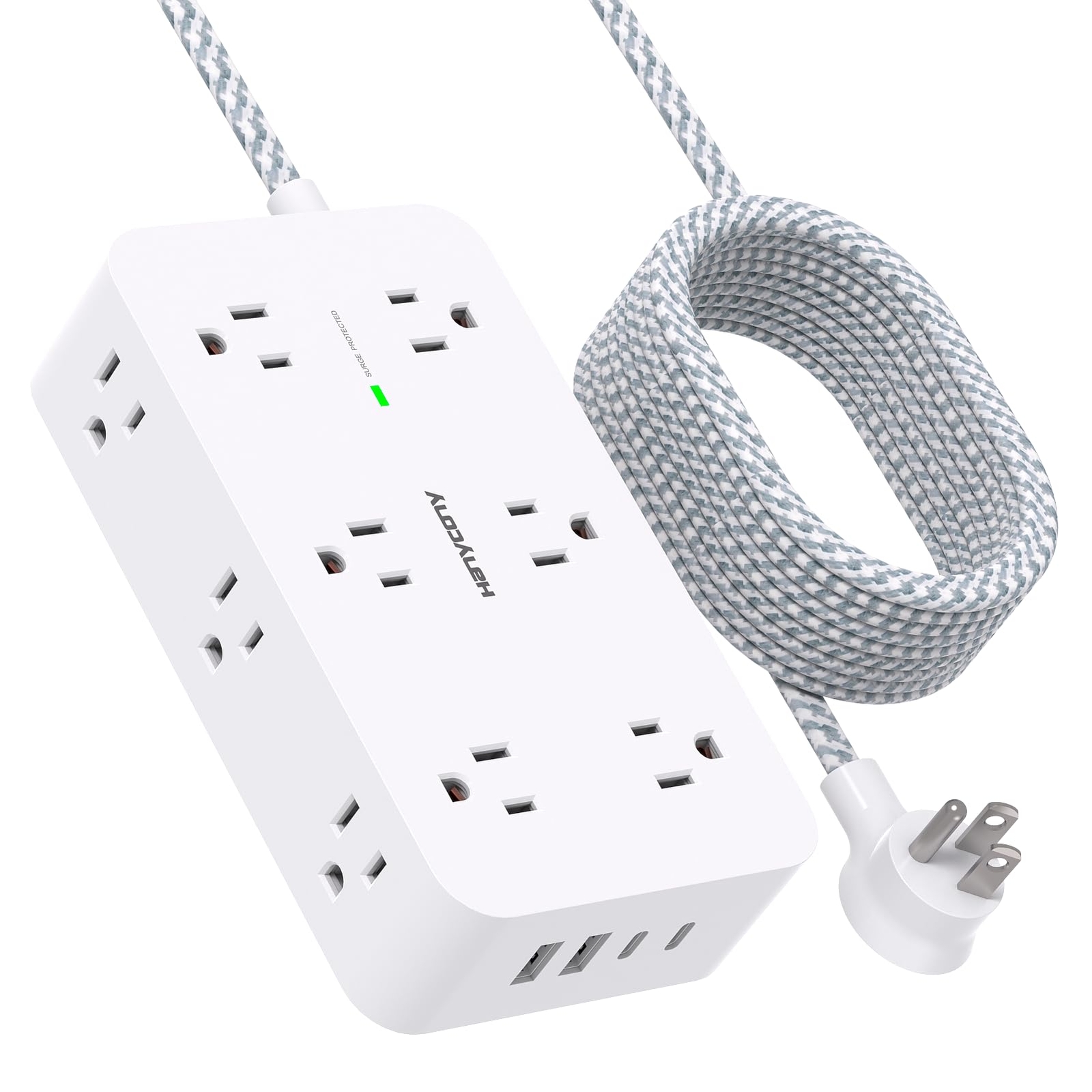 Extension Cord 10 Ft Power Strip Surge Protector With 12 Outlets 4 Usb Ports 2u-image