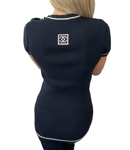 CHANEL Sport Vintage 08P CC Logo Knit Top Pants Set #38 Black White Rank AB - Picture 5 of 13