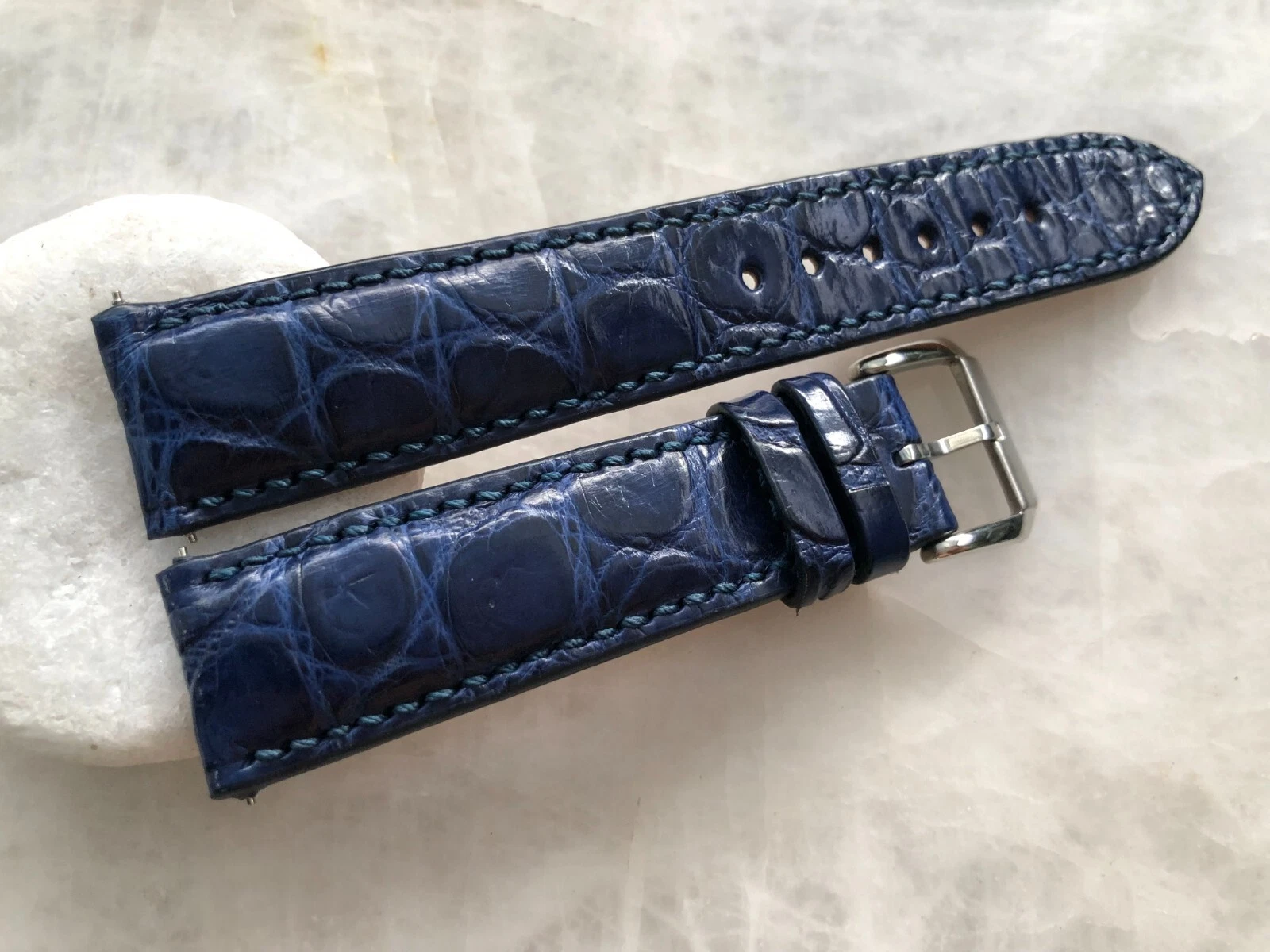 20mm/18mm Blue Alligator Crocodile Embossed Leather Watch Strap Band