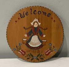 WELCOME Sign Country 10  Round Wall Door Wood Plaque Hand Crafted Painted