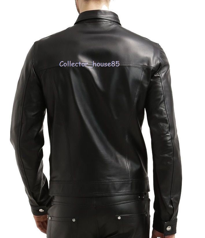 Awesome New Men Shirt Jacket Genuine Black Lambskin Leather