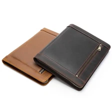 Mens Leather Portfolio Organizer A4 Document Holder Tablet Sleeve Pen Slots Case