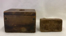 Vintage Antique Primative Wood Butter Mold Press Kitchen Tool Wheat Rectangular