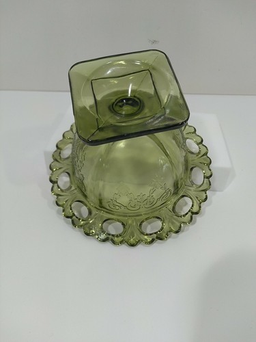 Vtg Avocado Green Indiana Glass Lorain Depression Footed Sherbet Cup Candy Dish - Picture 3 of 4