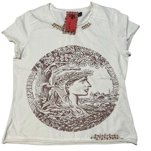 WHITE FREDA GRAPHIC PRINT TOP WOMAN'S SIZE SMALL T SHIRT | N1