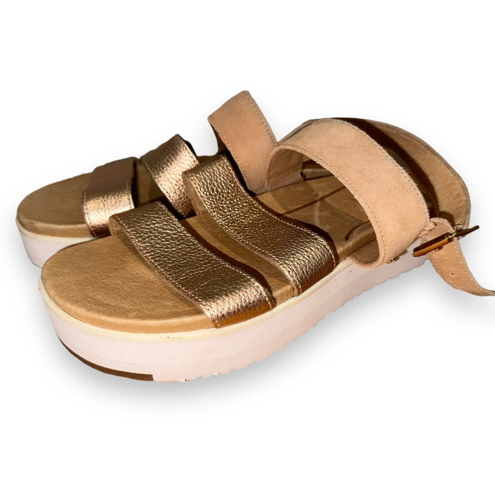 G1 Ugg Braelynn donna nuovo sandalo plateau 9 5 metallo oro rosa chiusura fibbia