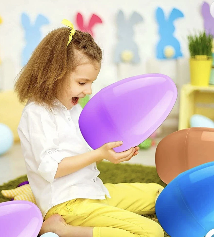 10 Inch Colorful Fillable Plastic Set of 3 Jumbo Easter Eggs Pink Lght Blue Gold - Image 4 of 4