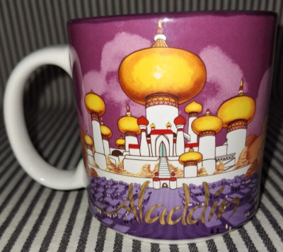 DISNEY ALADDIN GENIE RAJ JAFAR JASMINE SULTAN'S AGRABAH PALACE PURPLE MUG CUP