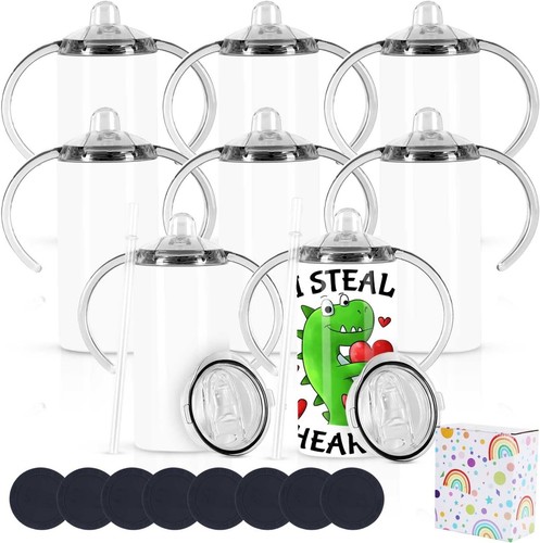 12 Oz Double Wall Kids Tumblers - Break-Resistant Sippy Cups 8 Pack with Handles
