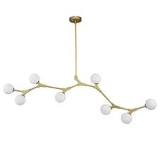 HUOKU CEDER 8-Light Brass Mid-century Linear Island Branch Modern Chandelier