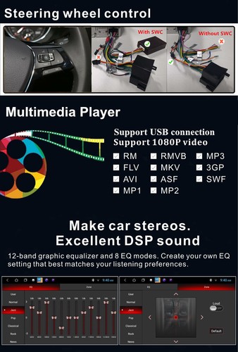 9" Head Unit Car Stereo Android Radio GPS Sat Nav RDS For VW Golf MK5 MK6 Jetta - Picture 7 of 12