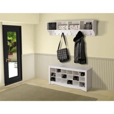 Prepac Coat Rack Wall-Mounted White Two-Piece Hanging Rail System 60  Width