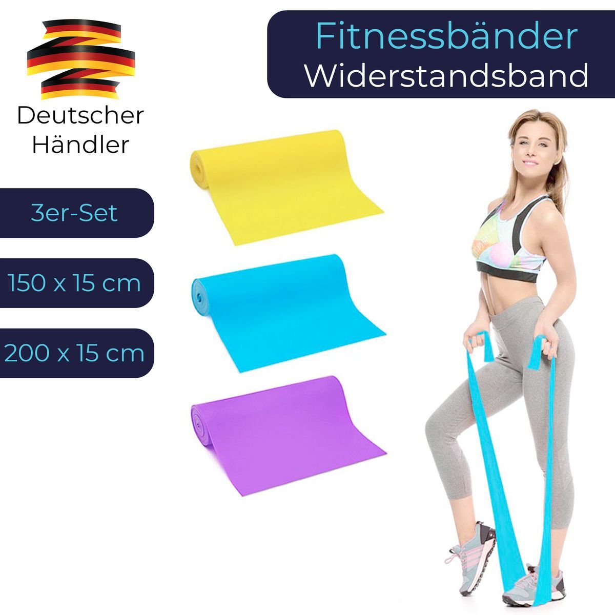 3er-Set Fitnessband Gymnastikband Widerstandsband wie Theraband Yoga Pilates