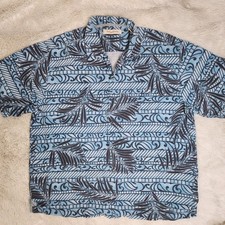 Tommy Bahama Camp Shirt Button Down 100 Silk Size XL Blue Hawaiian Short Sleeve
