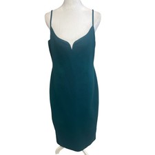 Express Body Contour Dress Teal Green Notched Midi Sz L Cocktail Minimalist