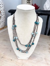 Boho Aqua Teal Glass Bead Multi Strand Necklace Faceted Blue Gray 18  