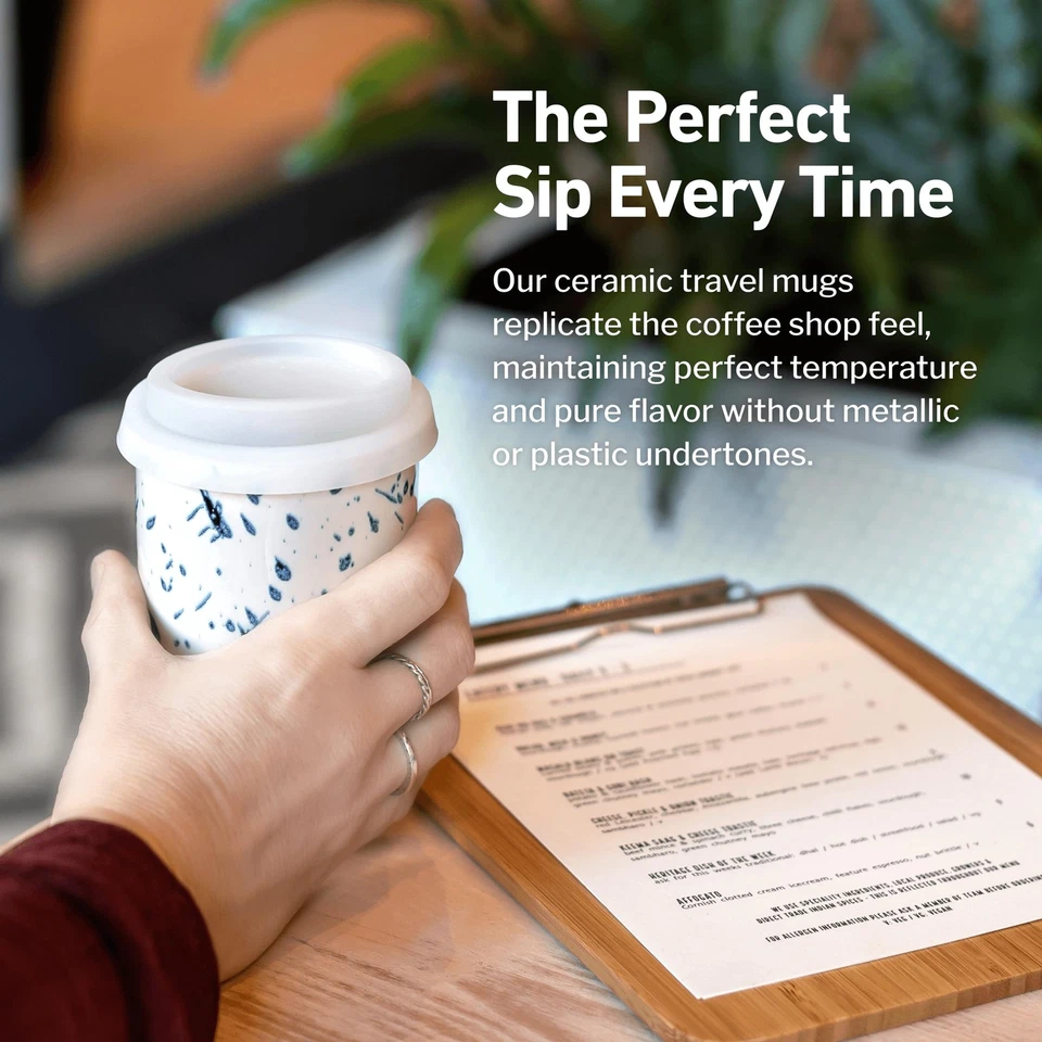 Taza de viaje - Taza tamaño viaje - Taza de café reutilizable única para llevar - Microondas... Foto 4 de 4