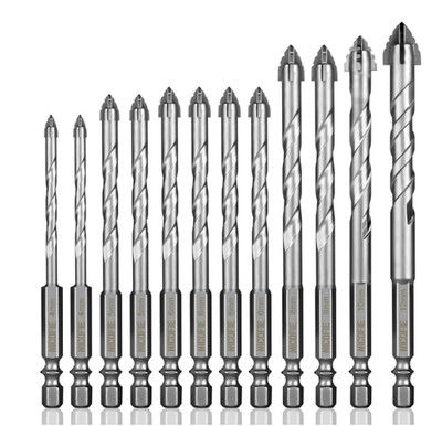 12 Pcs Concrete Carbide Drill Bits Set Hex Shank Masonry Cement Tile Drill Bit S