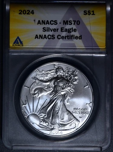 2024 $1 AMERICAN SILVER EAGL UNCIRCULATED  1 oz .999 ANACS MS70 A6597