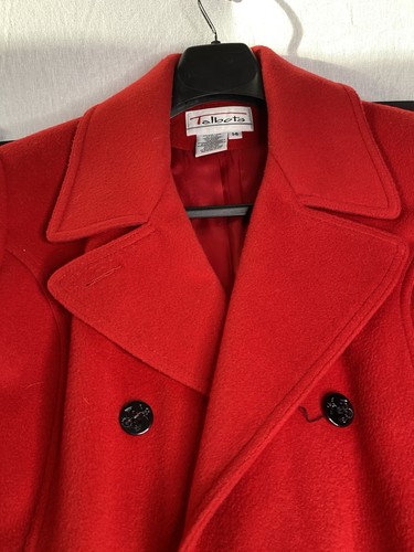Talbots Damengröße 14 reine Wolle klassischer Erbsenmantel rot schwarz Knöpfe gefüttert - Bild 2 von 12