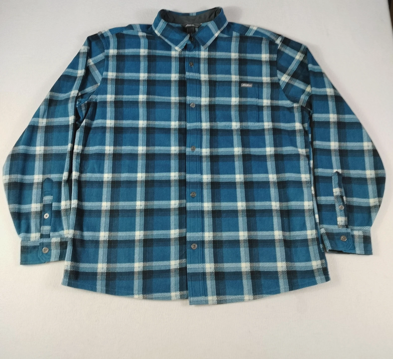 Eddie Bauer Shirt Mens XL Blue Plaid Flannel Long Sleeve Fleece Fall 2023 Pocket