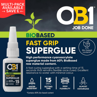 OB1 BioBased Fast Grip Sekundenkleber - 20g - Ultra Stark, 15 Sekunden Abbindezeit