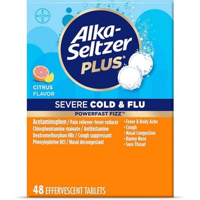 Citrus Effervescent Cold Relief Tablets - 48 Count for Instant Symptom Relief