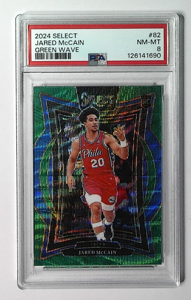 2024-25 Panini Select Jared McCain #82 RC Rookie Concourse Green Wave /50 PSA 8