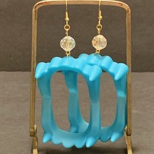 Vampire Teeth Earrings Handmade Teal Iridescent Gold Halloween Novelty Oddity