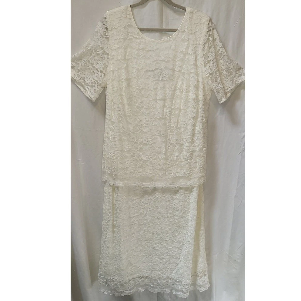 OFF WHITE Abito da sposa Connected donna bianco sporco beige pizzo taglie forti 22W lunghezza ginocchio
