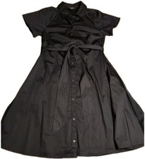 Kate Spade Women S Belted Shirt Dress Black Cotton Blend Retro 50's Pockets 