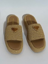 Raffia Platform Women's Shoes Sandals Flats, Beige, Size 38