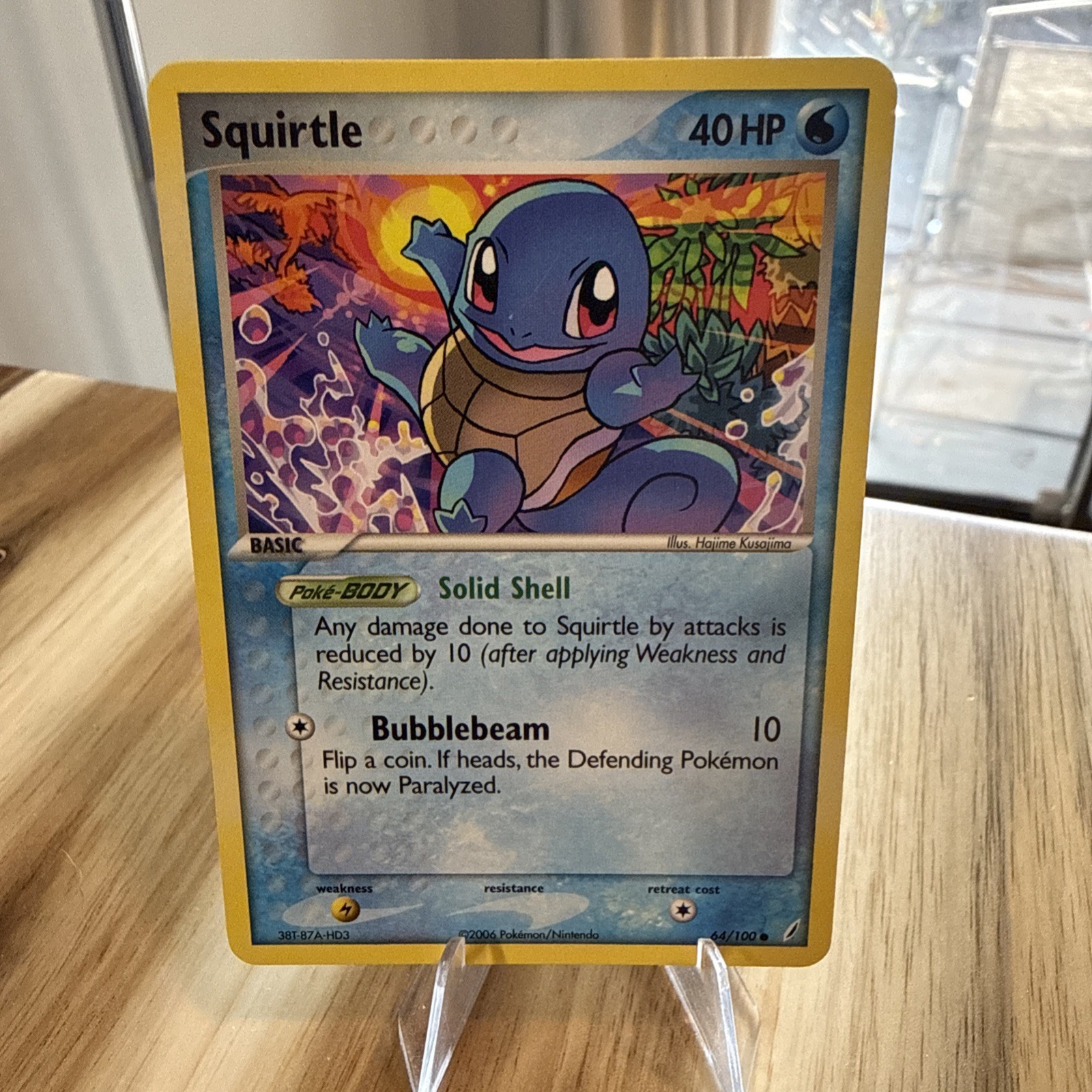 Squirtle 64/100 NM EX Crystal Guardians Pokemon Card surfing turtle sunset sunny