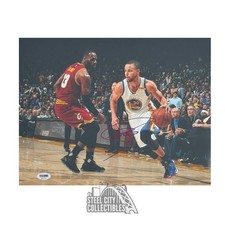 Stephen Curry Autographed Golden State 11x14 Photo - PSA/DNA (LeBron, Blue Ink)