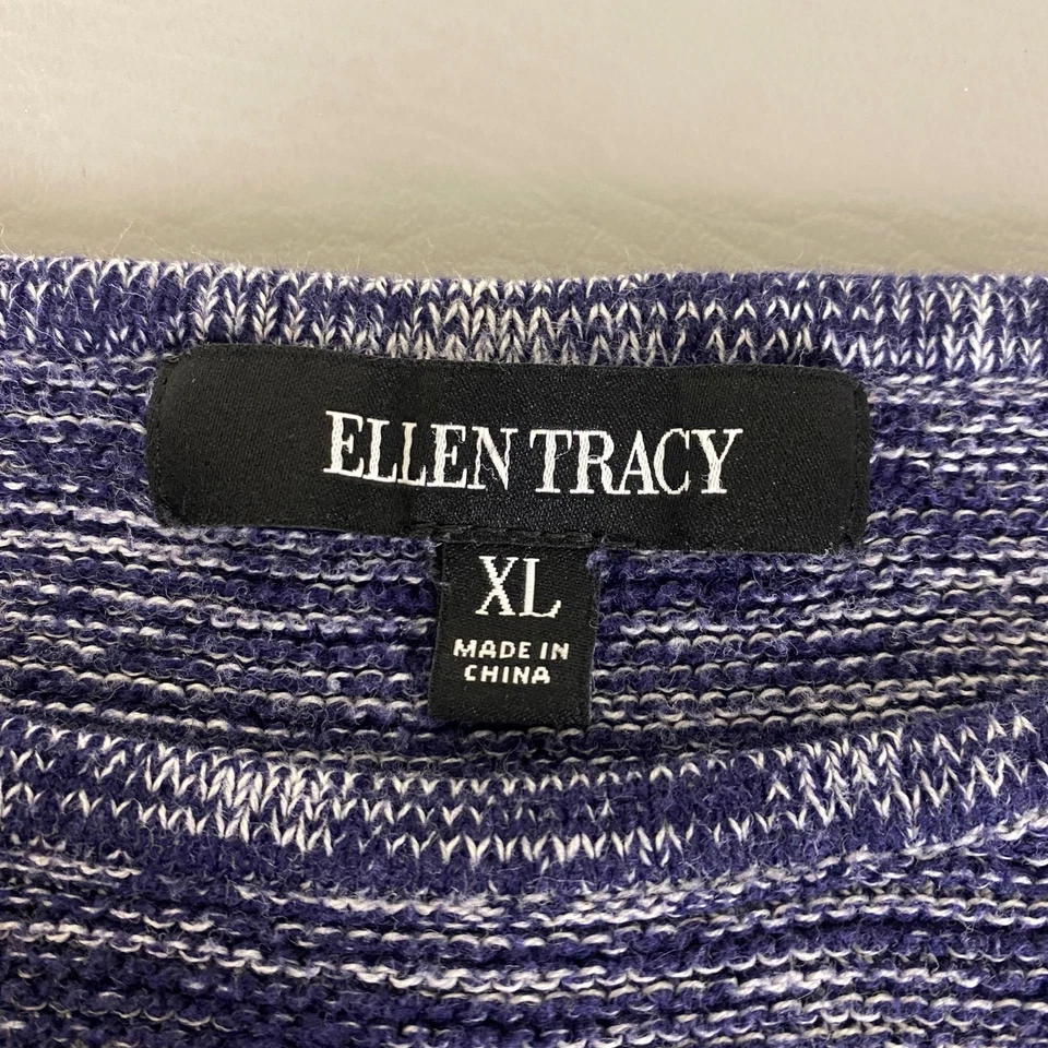 Ellen Tracy 毛衣上衣女式 XL 码蓝色象牙色针织套衫棉混纺 — 第 3/4 张图片