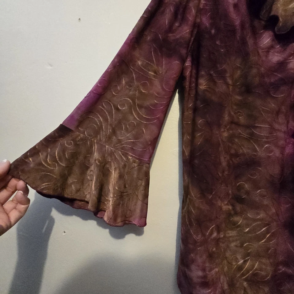 Vtg 90s Y2K Tie Dye Embroidered Top Womens 2X Ruffle Whimsigoth Fairy Grunge - Image 2 of 4