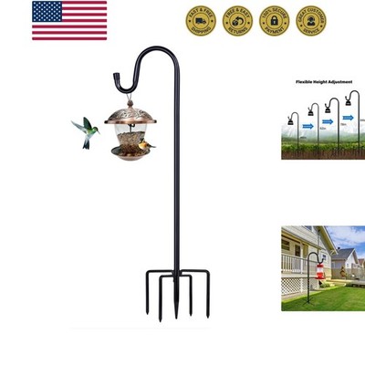 Shepherd Hooks for Outdoor, 1 Pack 94 Inch Bird Feeder Pole with 5 Prongs Bas...