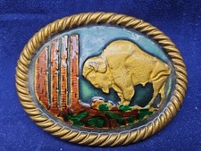 Bison Buffalo Colored Enamel Resin Vintage Belt Buckle