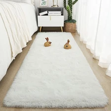  Soft Runner Rugs for Bedroom 2x6 ft with Rubber Backing, Cream Fluffy Rugs 