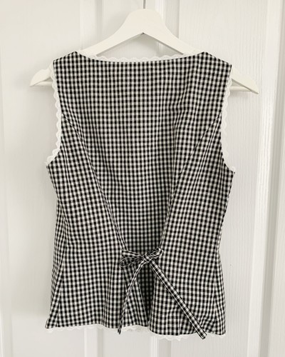 Reformation Amela Linen Top US2 UK6-8 Black White Lace Gingham Remy Check Vest - Picture 14 of 24