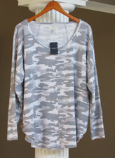 LUCKY BRAND Gray White Waffle Weave Long Sleeve Top Shirt Size 1X NWT 49.50